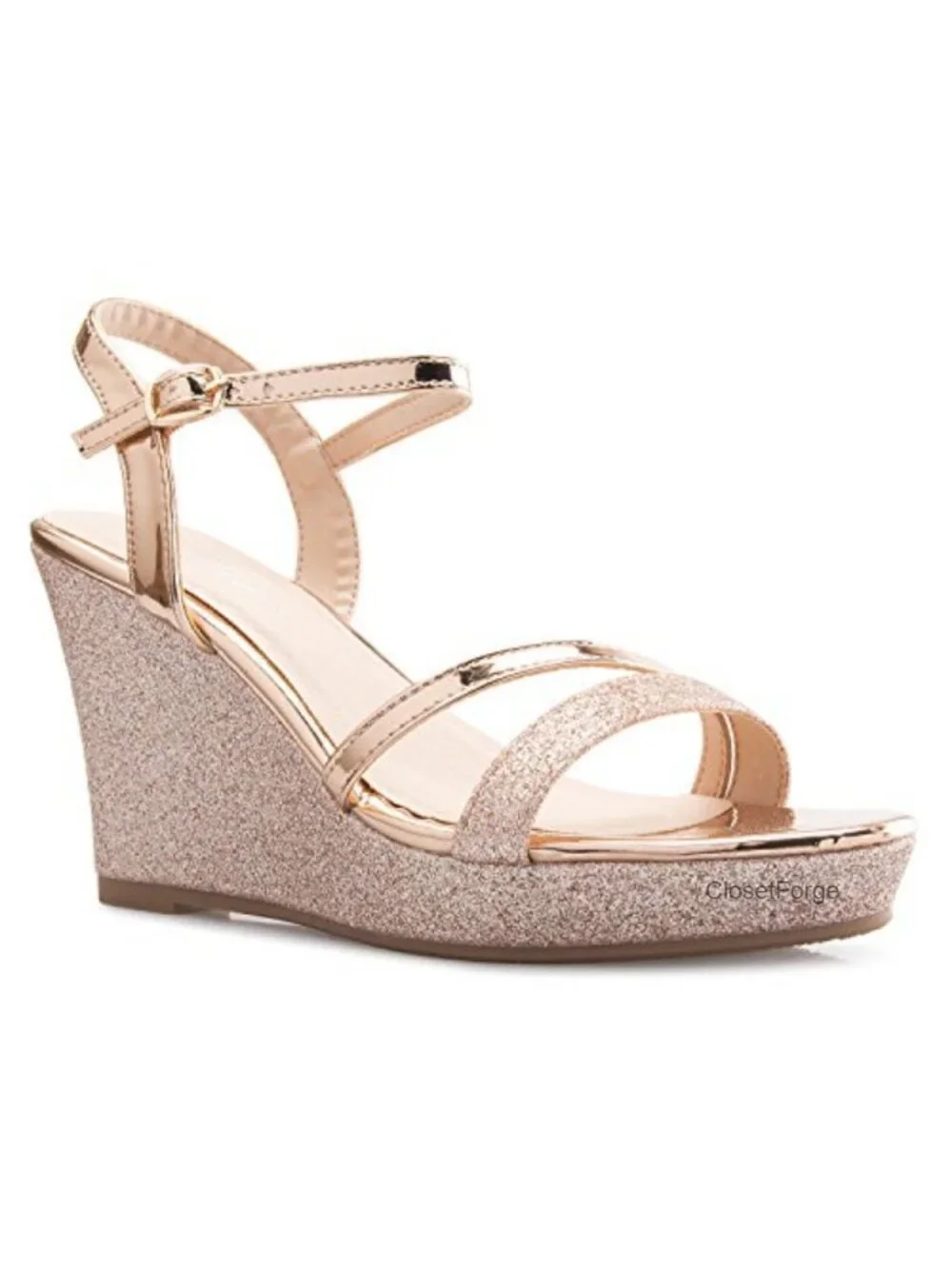 Women's Strappy Wedge Sandals with Glitter Heel
